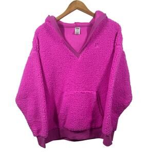 Victoria Secret PINK Sweater Women XS Pink Sherpa Fleece Pullover Hoodie Neon